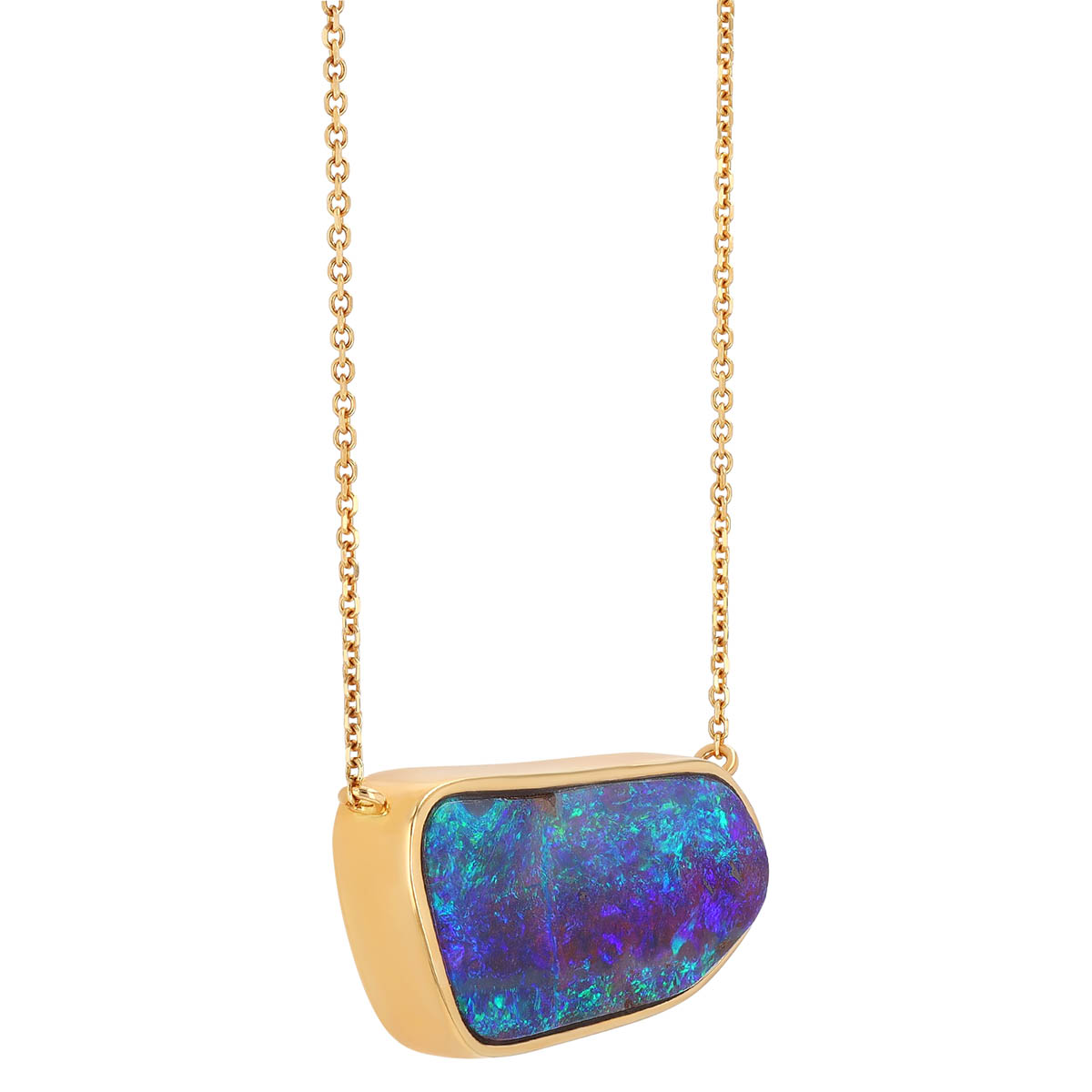 Bezel Set Freeform Boulder Opal Pendant in Yellow Gold, 18