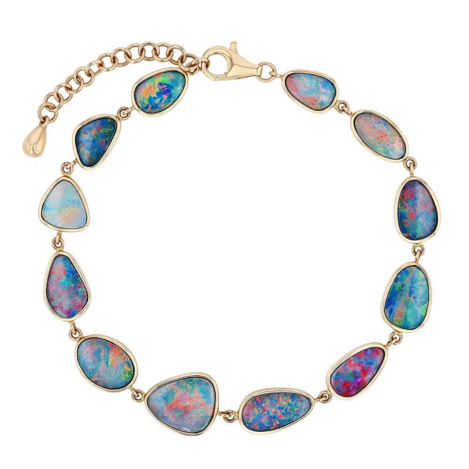 Bezel Set Opal Bracelet in Yellow Gold, 9"