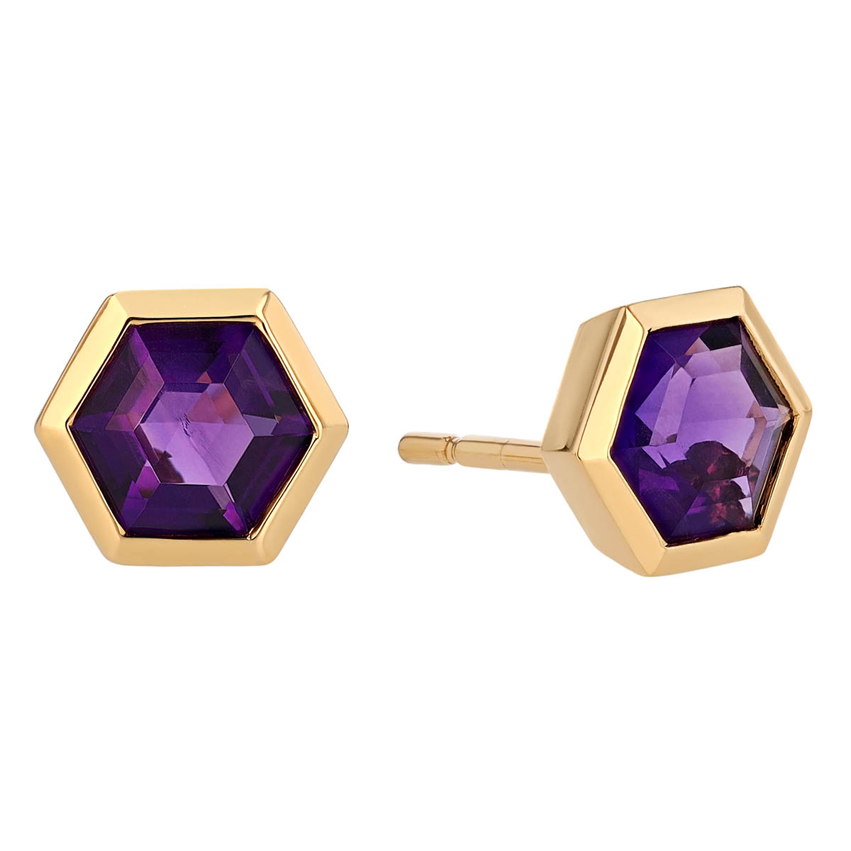 Hexagon Stud Earring Set with Amethyst Clay and Gold