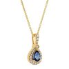 Pear Shaped Sapphire & Diamond Open Halo Pendant in Yellow Gold, 18"