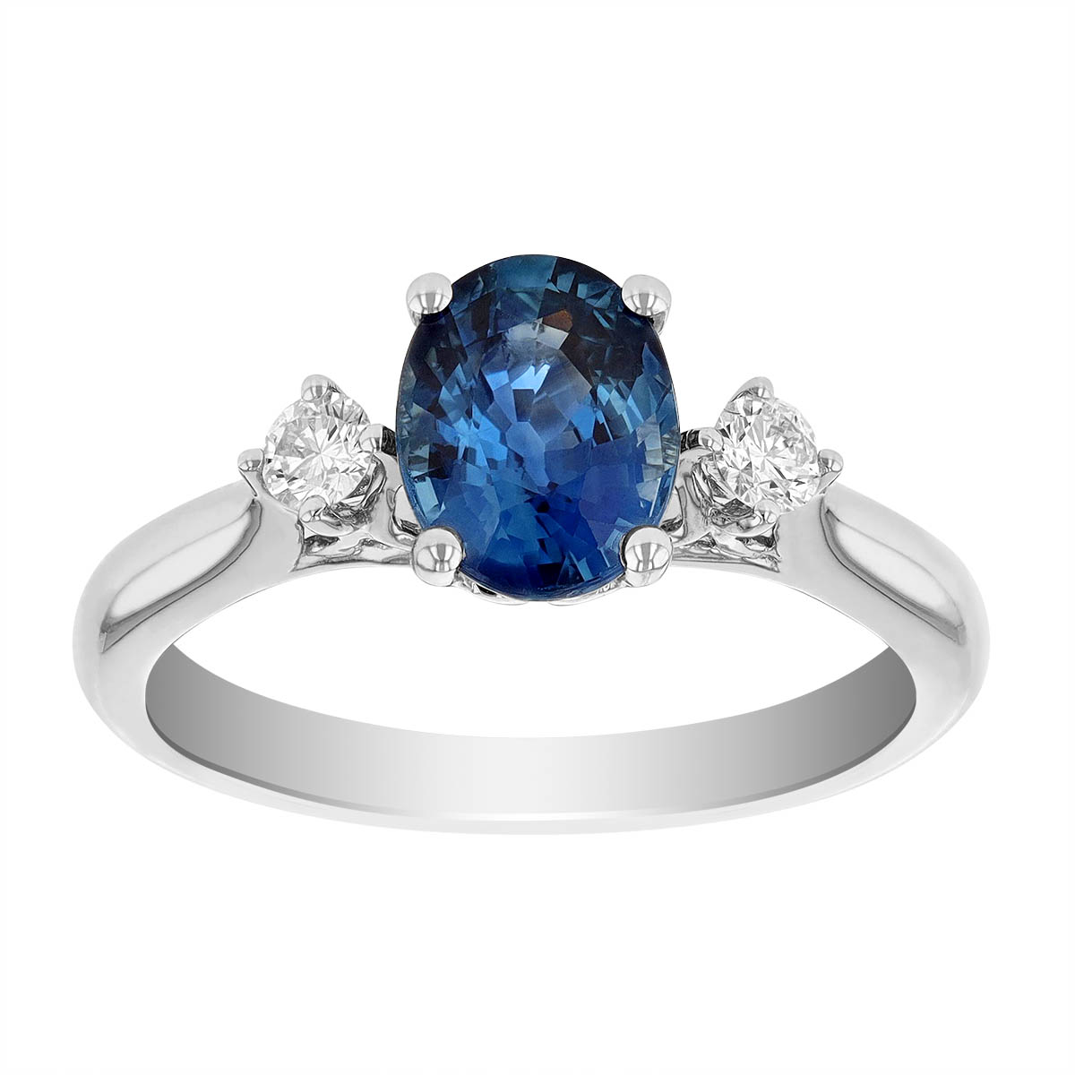 Oval Sapphire & Diamond 3 Stone Ring in White Gold