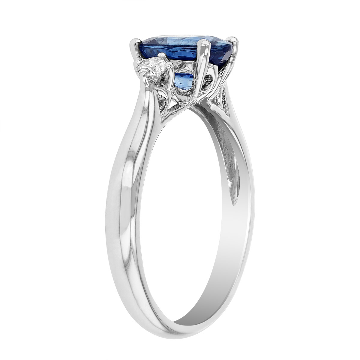 Oval Sapphire & Diamond 3 Stone Ring in White Gold