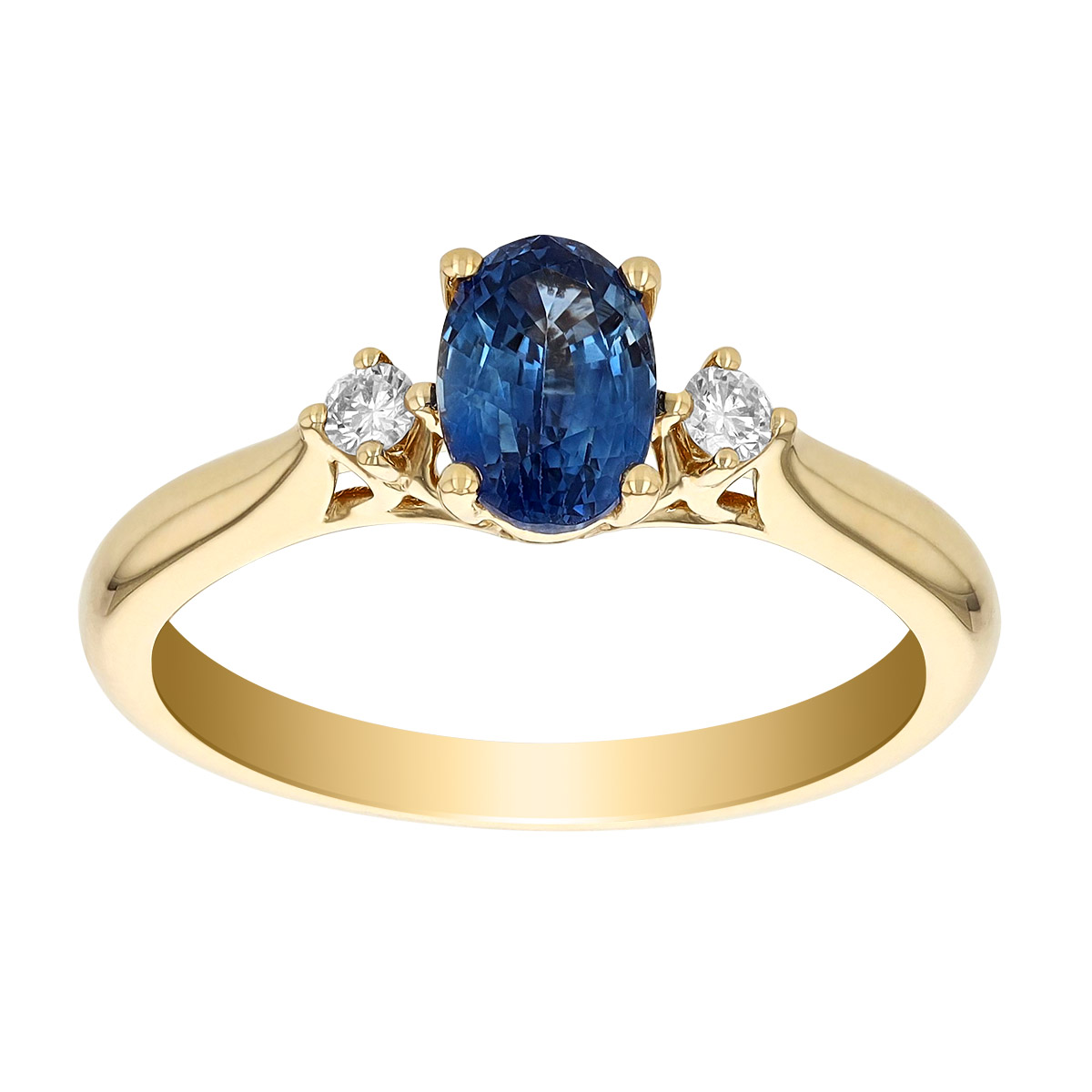 Oval Sapphire & Diamond 3 Stone Ring in Yellow Gold