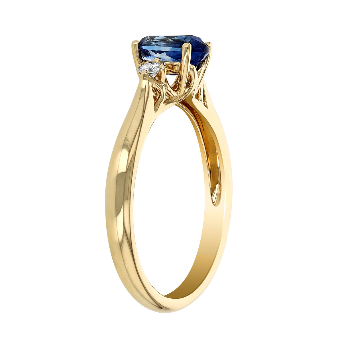 Oval Sapphire & Diamond 3 Stone Ring in Yellow Gold