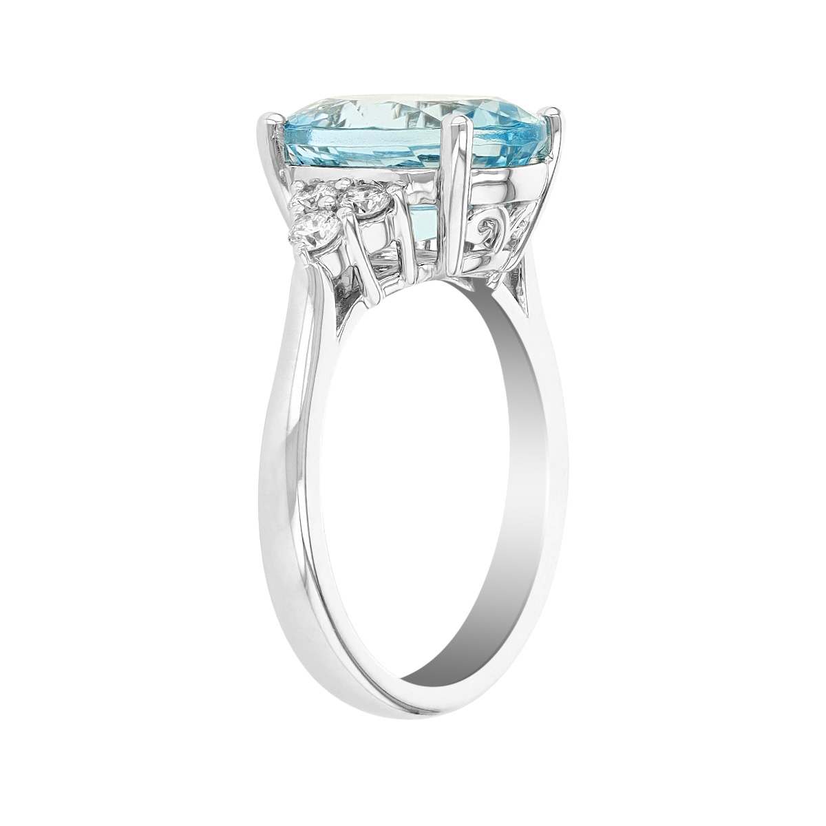 Oval Aquamarine & Diamond Side Stone Trio Ring in White Gold