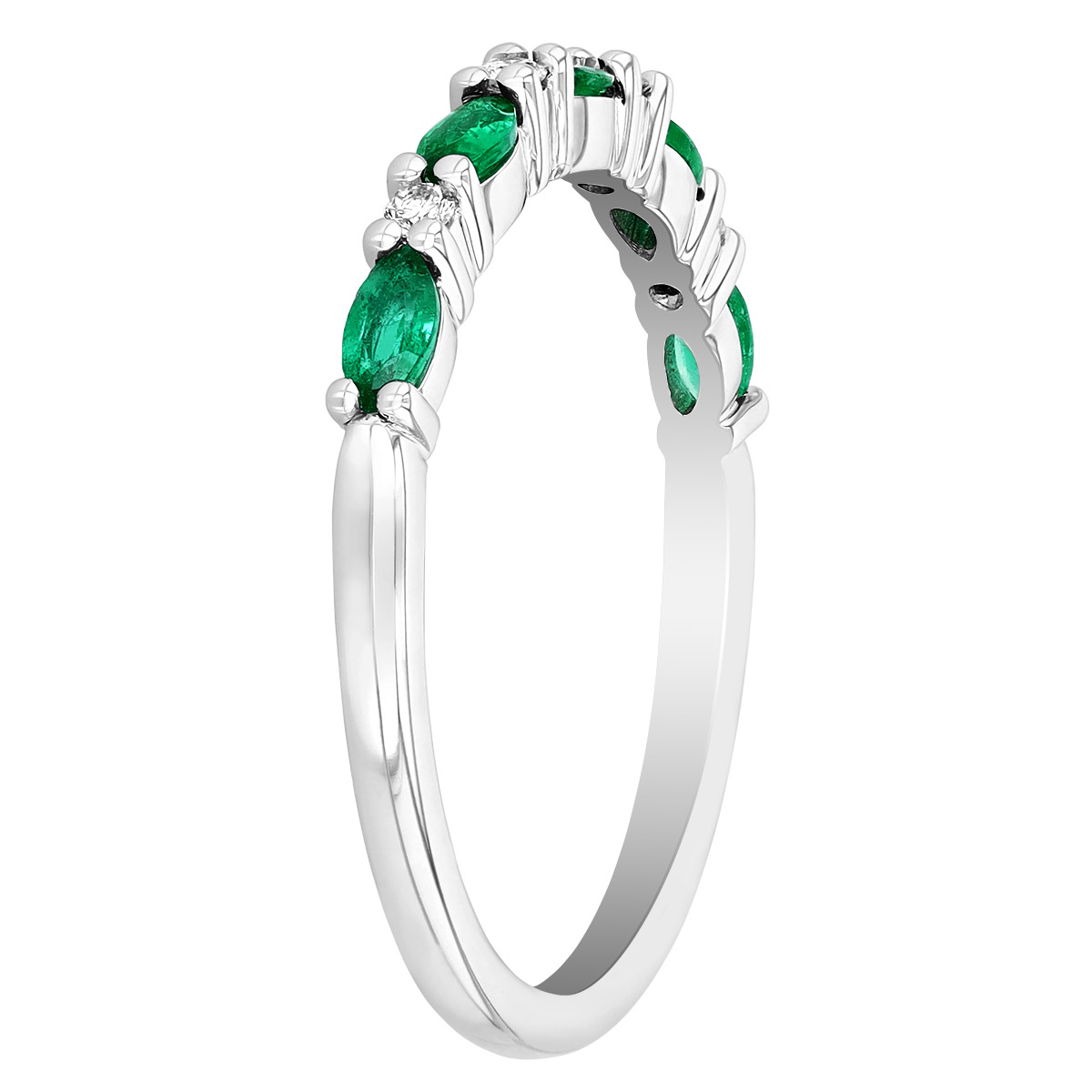 Marquise Emerald & Diamond Alternating Ring in White Gold