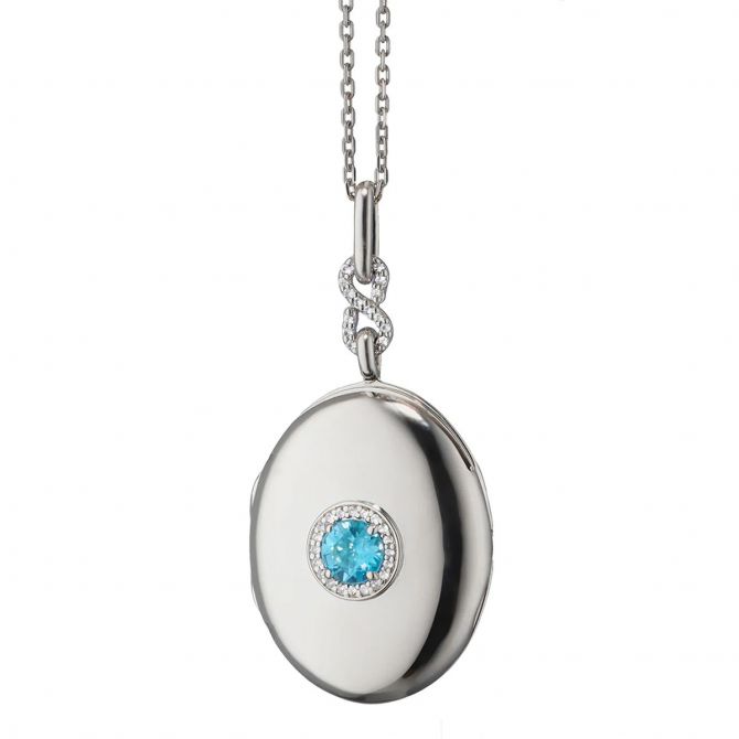 Monica Rich Kosann Blue Topaz & White Sapphire Infinity Locket in Sterling Silver, 32"
