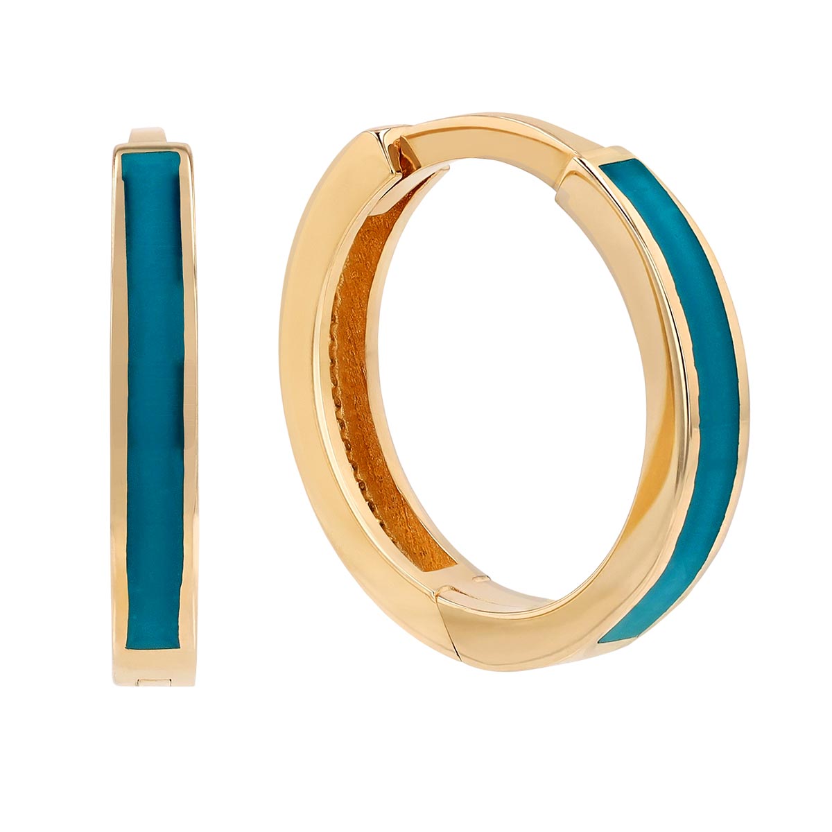 Blue Enamel Stripe Hoop Earrings in Yellow Gold