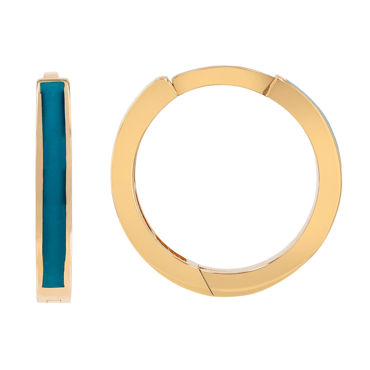 Blue Enamel Stripe Hoop Earrings in Yellow Gold