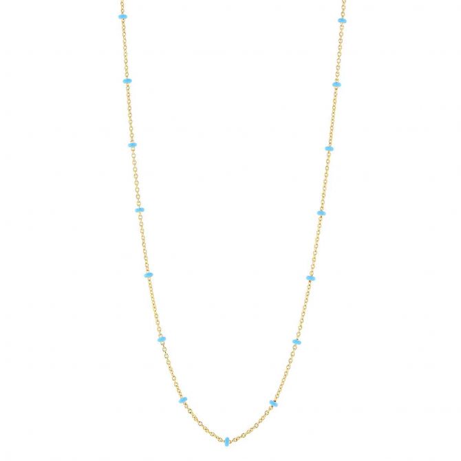 Blue Enamel Bead Station Necklace in Yellow Gold, 18"