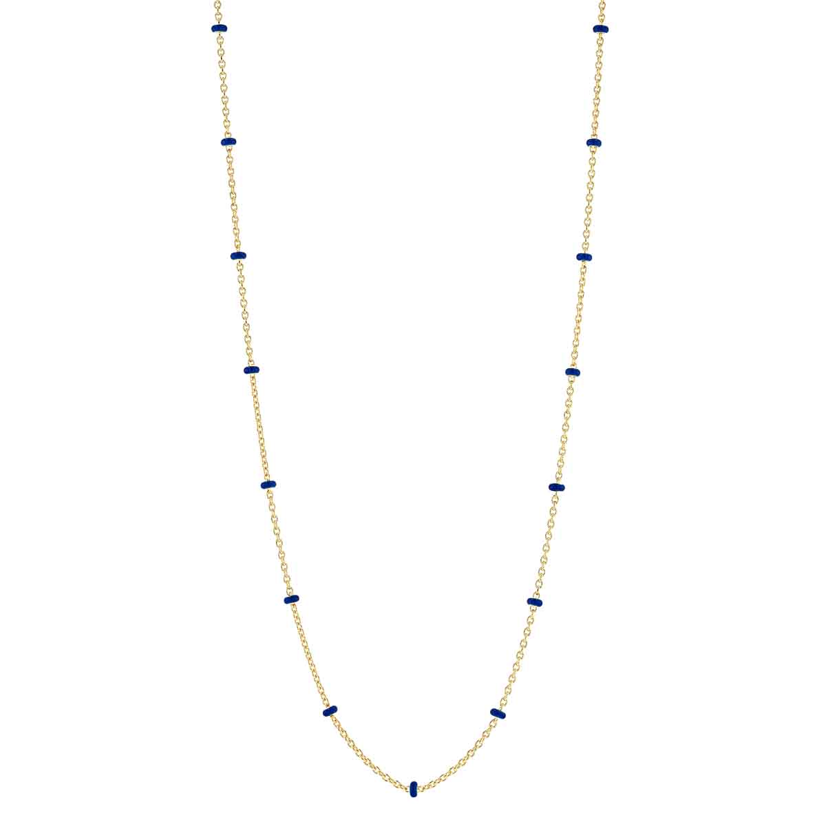 Navy Enamel Bead Station Necklace in Yellow Gold, 18