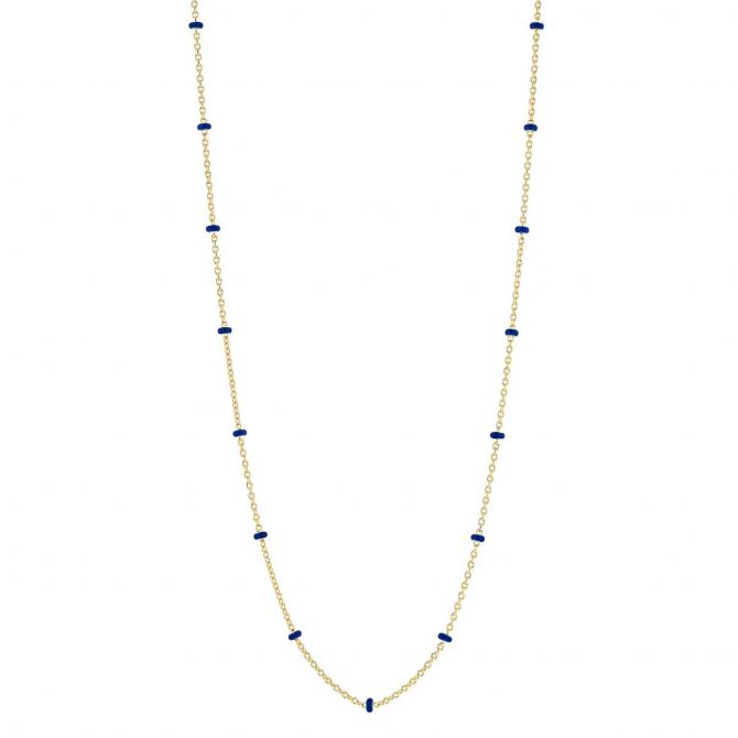 Navy Enamel Bead Station Necklace in Yellow Gold, 18"