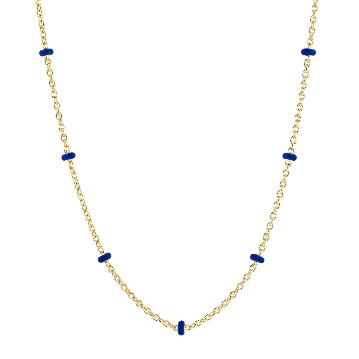 Navy Enamel Bead Station Necklace in Yellow Gold, 18