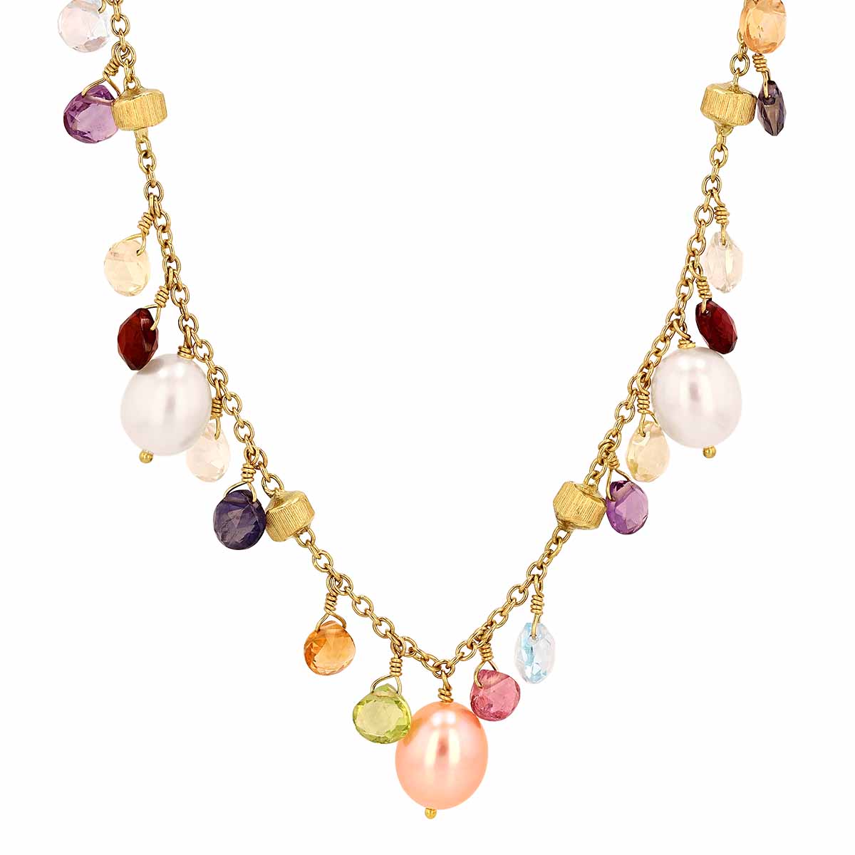 Marco Bicego Paradise Mixed Gemstone Fringe Necklace in Yellow Gold, 16.5