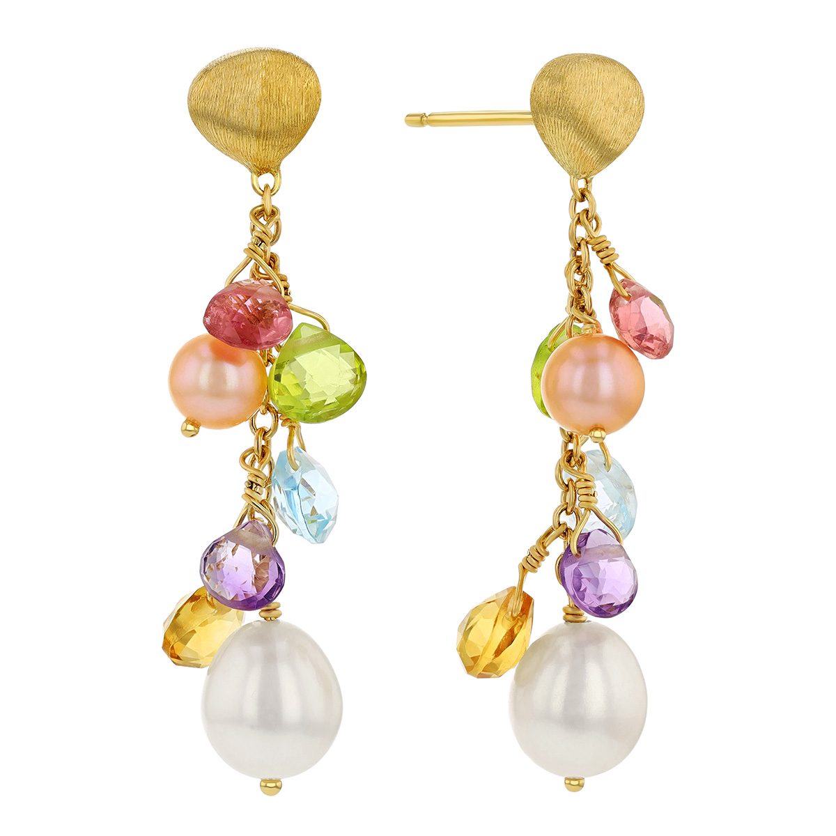 Marco Bicego Paradise Mixed Gemstone Briolette Dangle Earrings in Yellow Gold