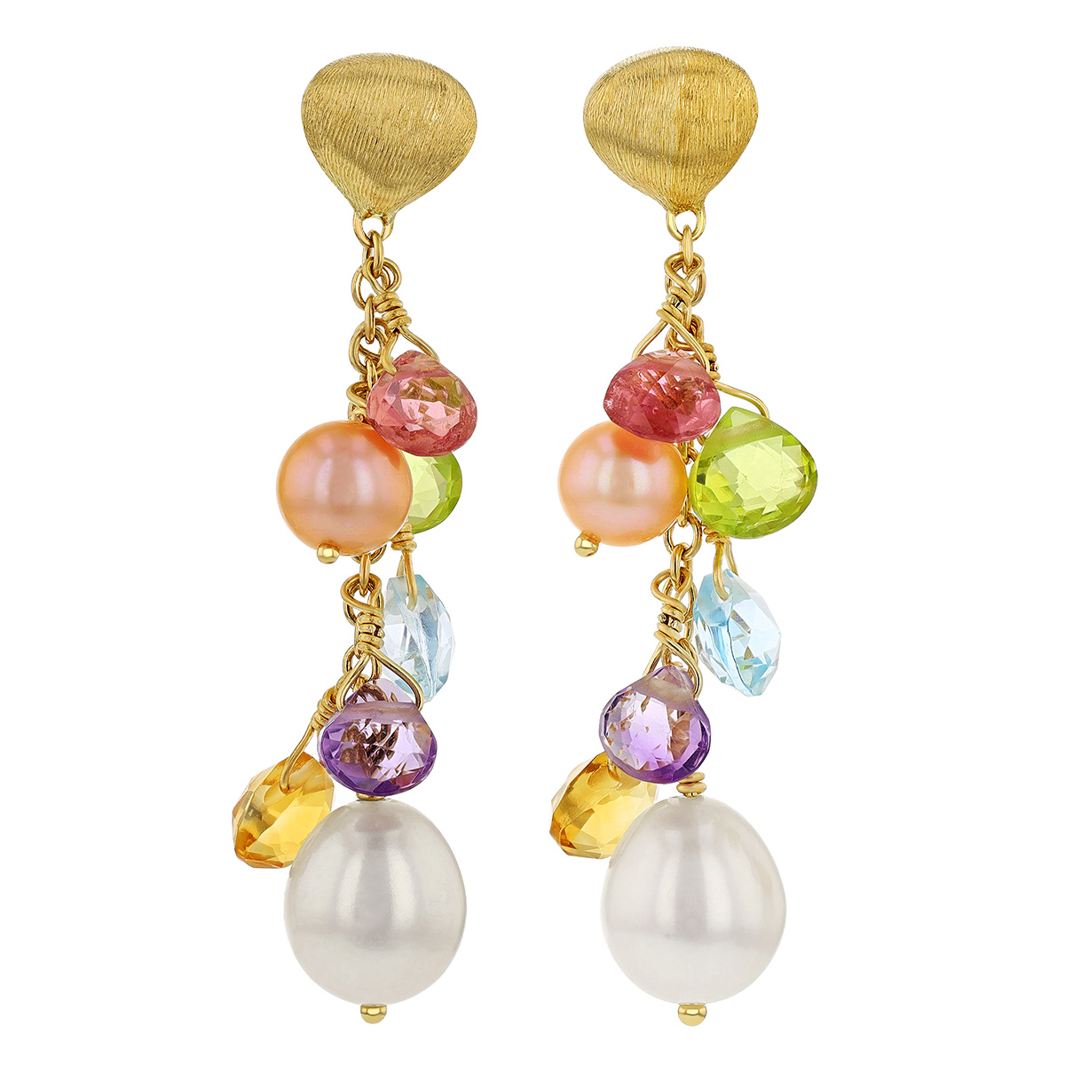 Marco Bicego Paradise Mixed Gemstone Briolette Dangle Earrings in Yellow Gold