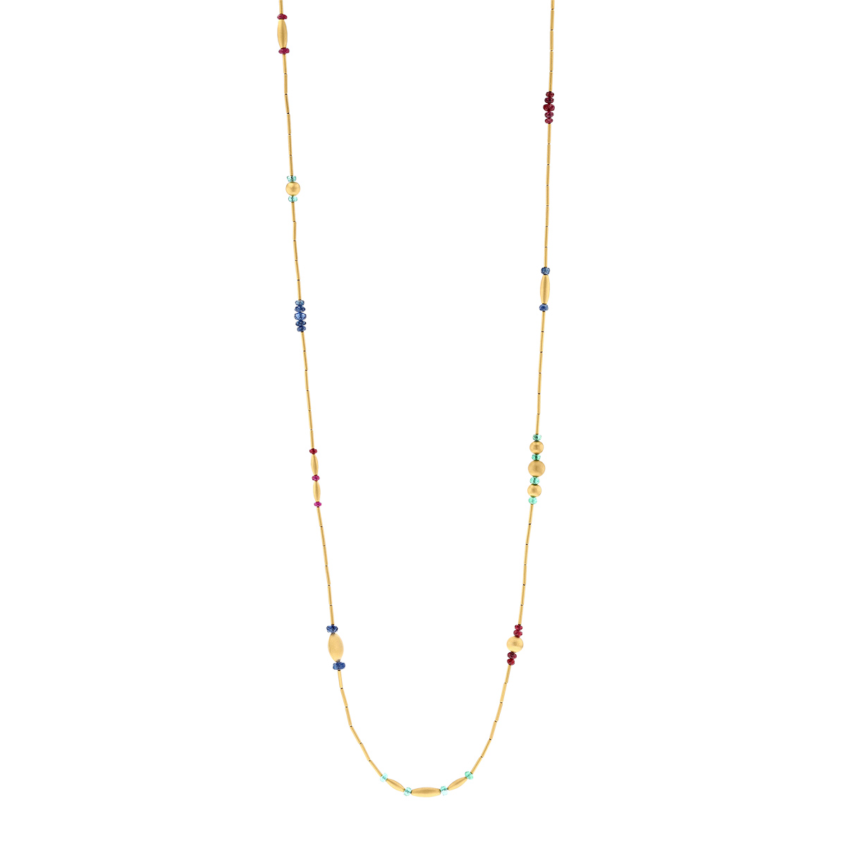 Gurhan Rain Emerald, Ruby & Sapphire Bead Long Necklace in 24K Yellow Gold, 49