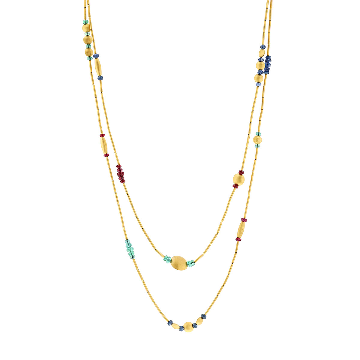 Gurhan Rain Emerald, Ruby & Sapphire Bead Long Necklace in 24K Yellow Gold, 49
