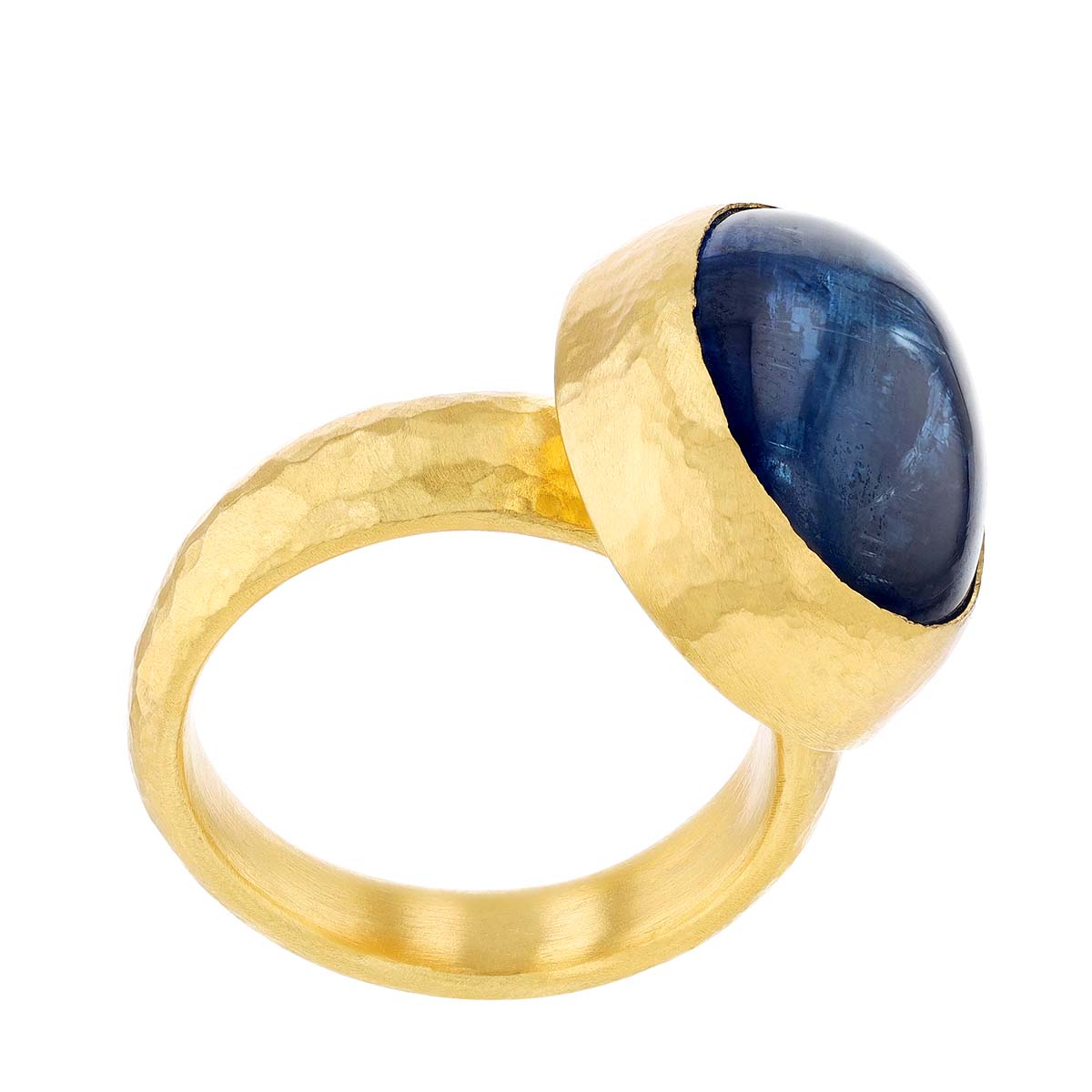 Gurhan Rune Oval Kyanite Cabochon Ring in 24K Yellow Gold