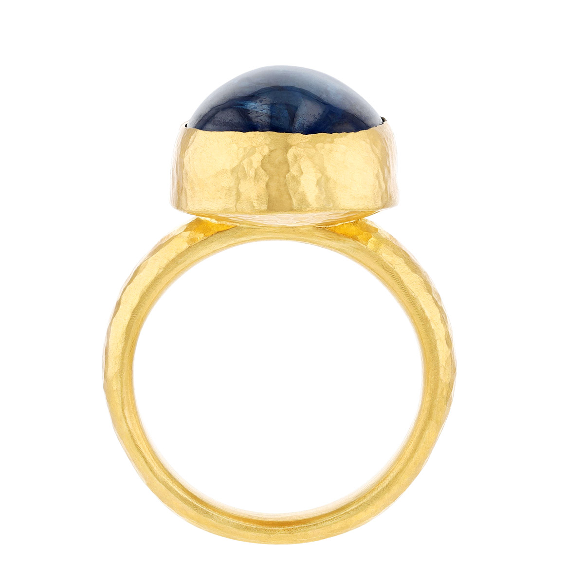Gurhan Rune Oval Kyanite Cabochon Ring in 24K Yellow Gold