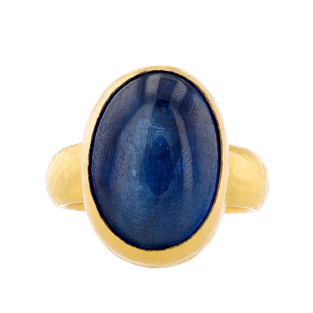 Gurhan Rune Oval Kyanite Cabochon Ring in 24K Yellow Gold