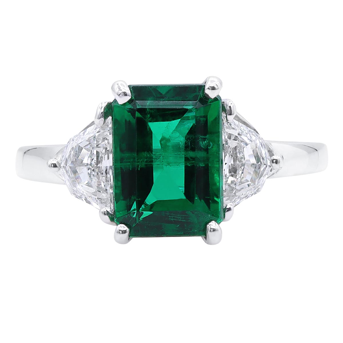 Oscar Heyman Emerald Cut Emerald & Diamond 3 Stone Ring in Platinum
