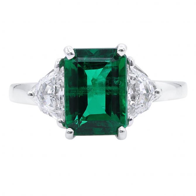 Oscar Heyman Emerald Cut Emerald & Diamond 3 Stone Ring in Platinum
