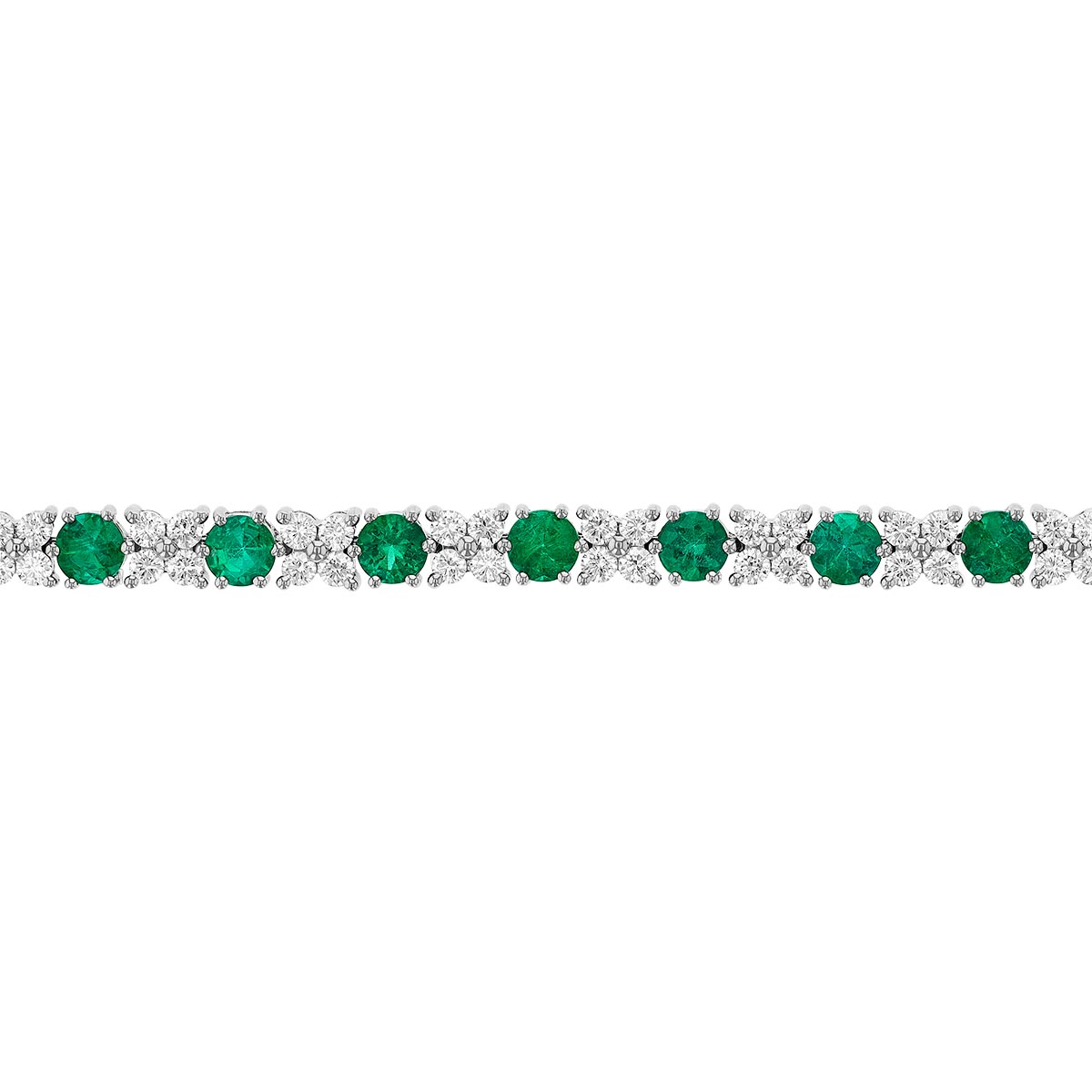 Emerald & Diamond Flower Tennis Bracelet in White Gold, 7