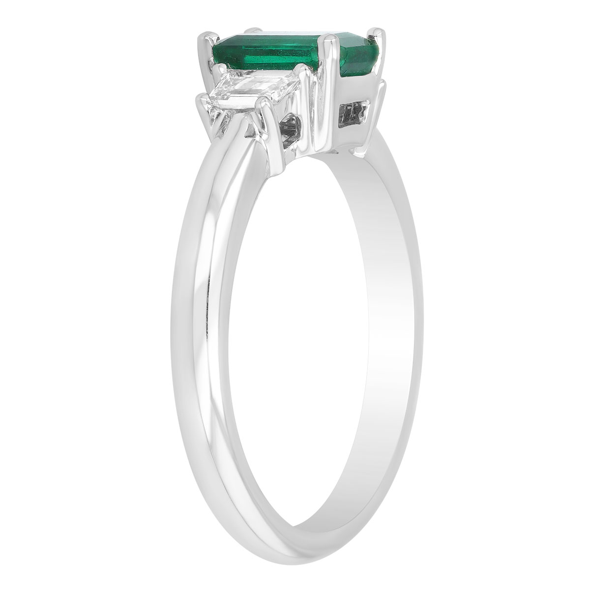 Emerald Cut Emerald & Trapezoid Diamond 3 Stone Ring in Platinum