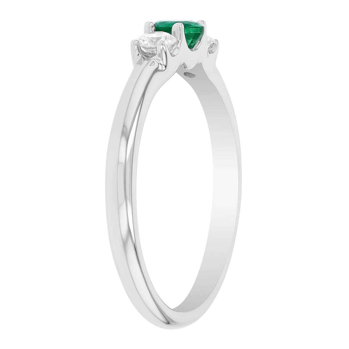 Round Emerald & Diamond 3 Stone Ring in White Gold