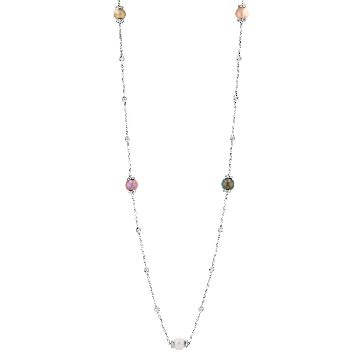 TARA Pearls South Sea, Tahitian & Freshwater Cultured Pearl & Diamond Necklace in White Gold, 48