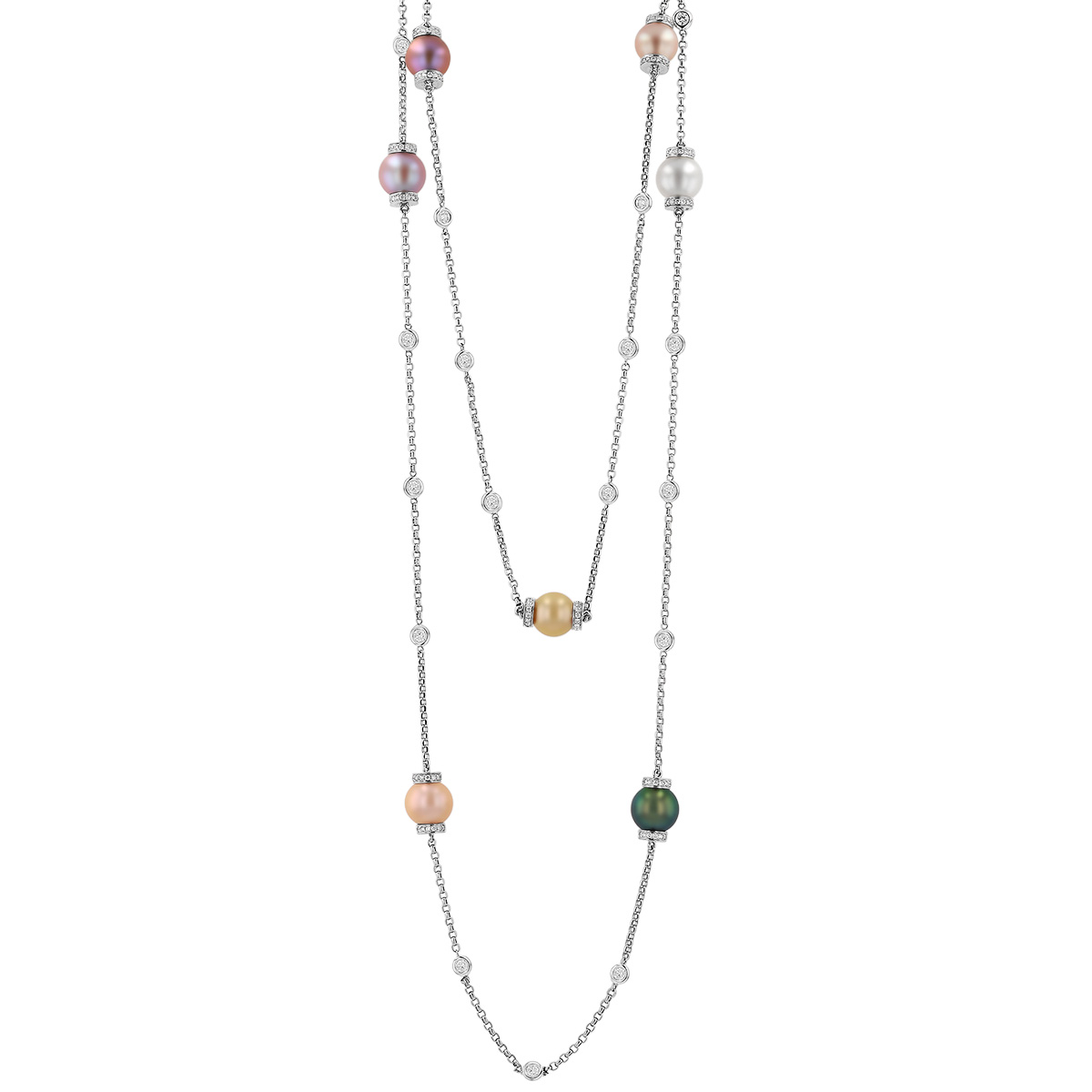 TARA Pearls South Sea, Tahitian & Freshwater Cultured Pearl & Diamond Necklace in White Gold, 48