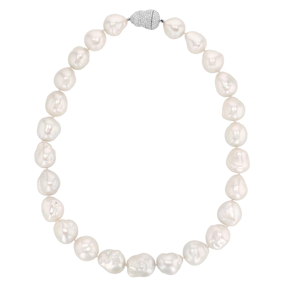 TARA Pearls South Sea Cultured Pearl & Diamond Pave Clasp Strand Necklace in White Gold, 19