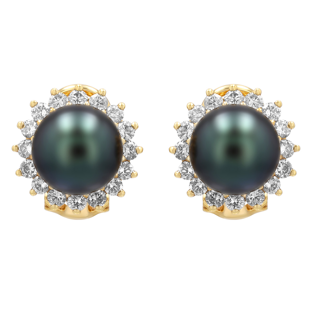 TARA Pearls Black Tahitian South Sea Cultured Pearl & Diamond Halo Stud Earrings in Yellow Gold
