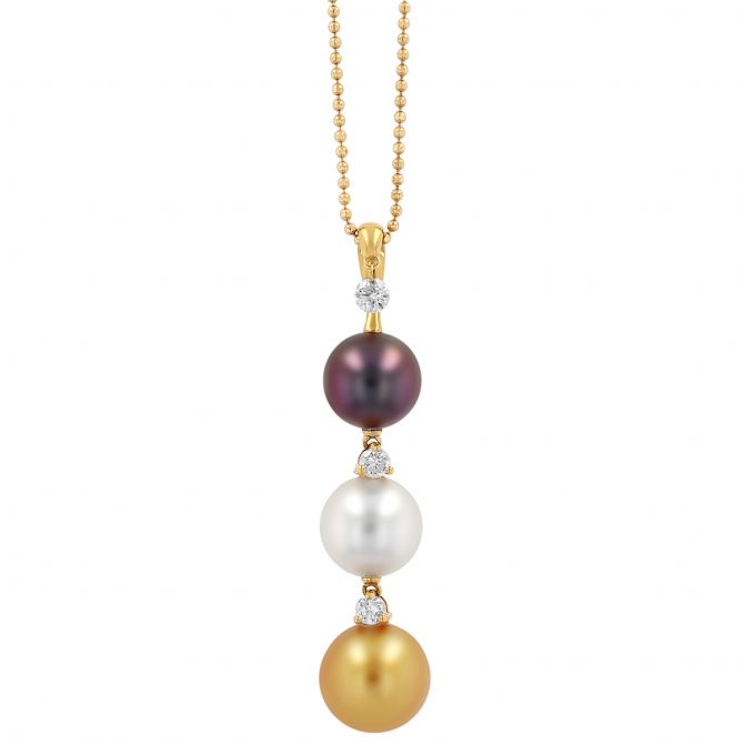 TARA Pearls Tahitian, Golden & White South Sea Cultured Pearl & Diamond Necklace in Yellow Gold, 18"