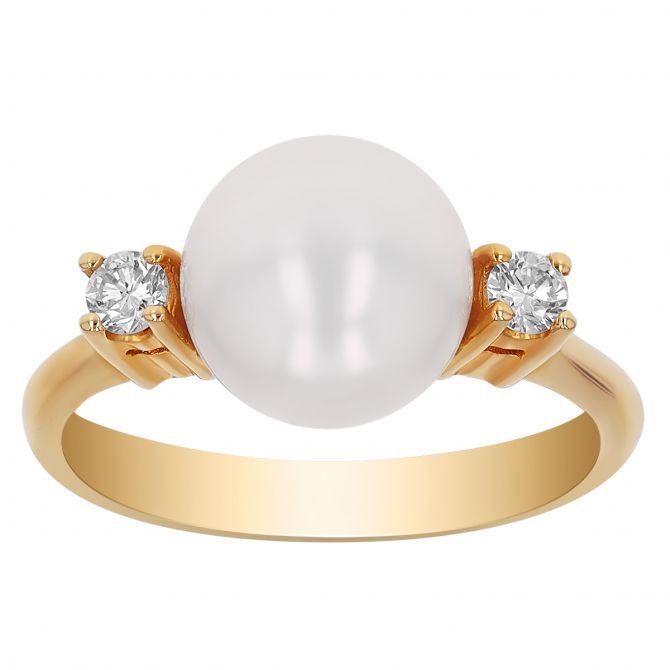 TARA Pearls South Sea Cultured Pearl & Diamond Side Stone Ring in Yellow Gold