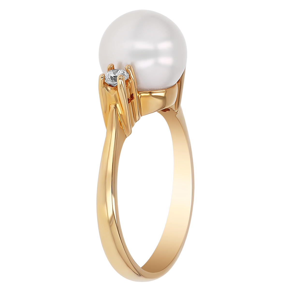 TARA Pearls South Sea Cultured Pearl & Diamond Side Stone Ring in Yellow Gold