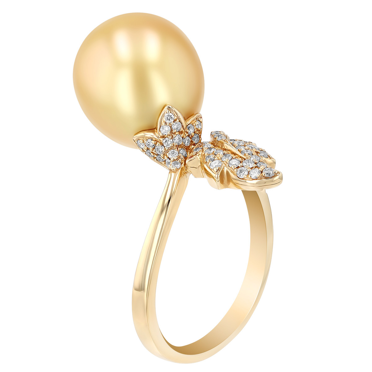TARA Pearls Golden South Sea Cultured Pearl & Diamond Floral Bypass Ring in Yellow Gold