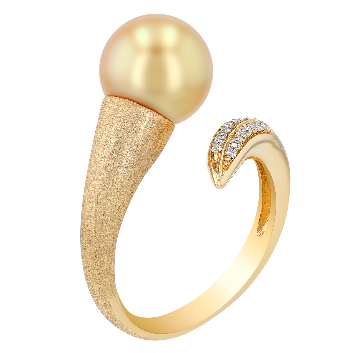 TARA Pearls Golden South Sea Cultured Pearl & Diamond Pave Bypass Ring in Yellow Gold