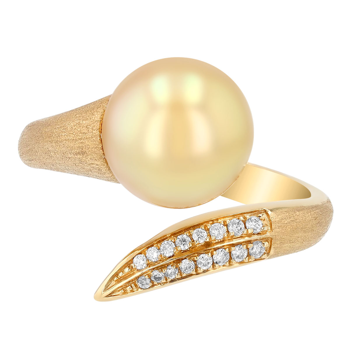 TARA Pearls Golden South Sea Cultured Pearl & Diamond Pave Bypass Ring in Yellow Gold