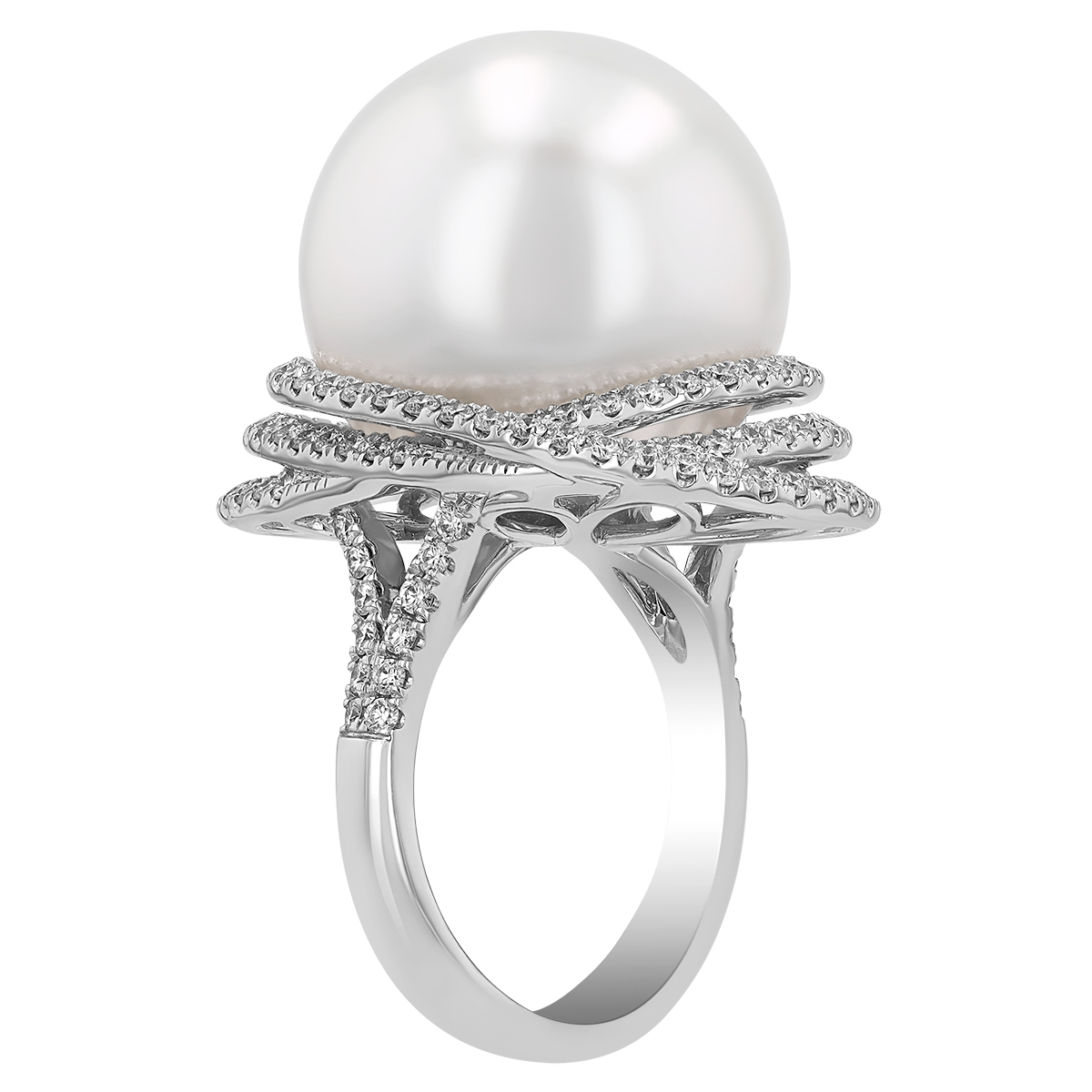 TARA Pearls South Sea Cultured Pearl & Diamond Swirl Ring in White Gold