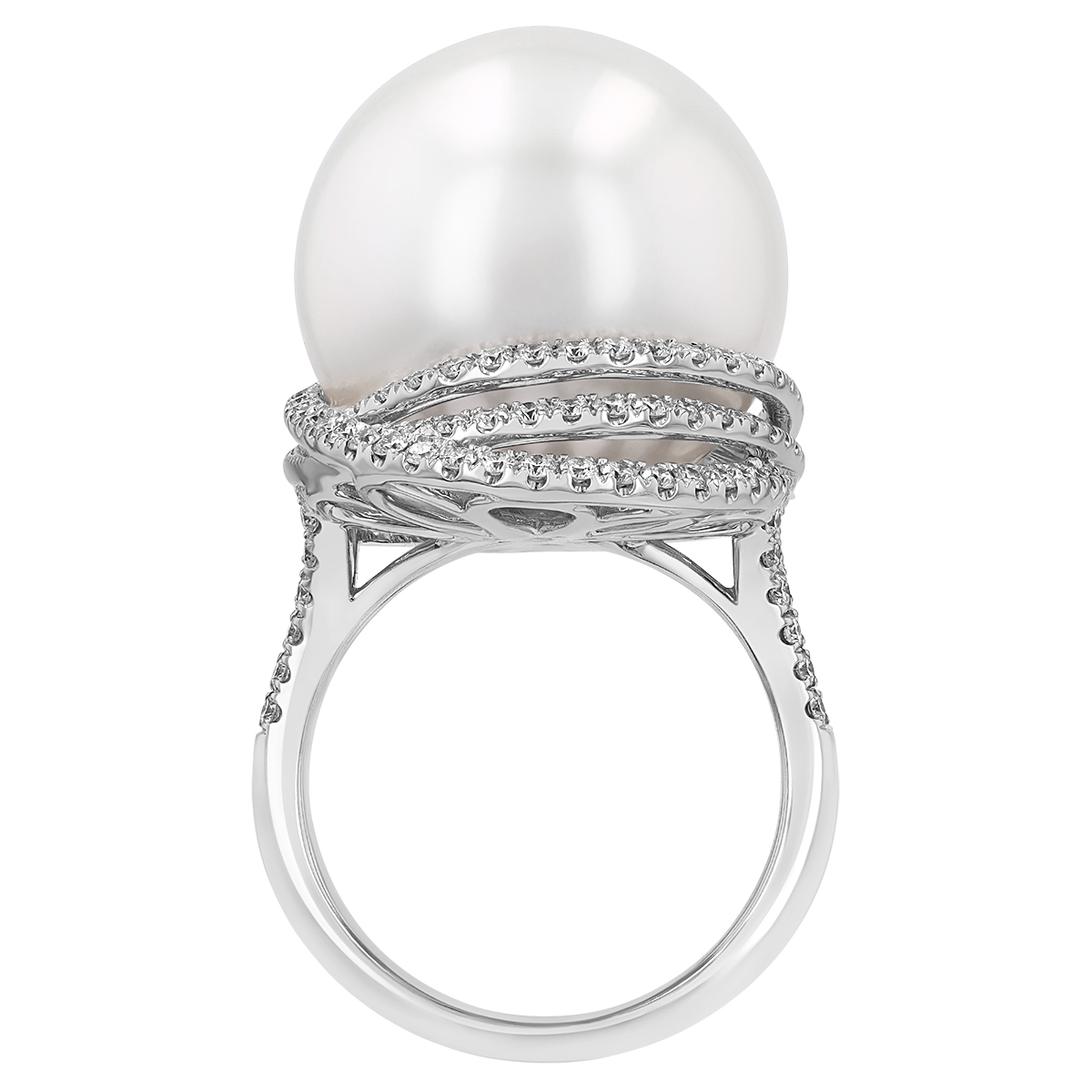 TARA Pearls South Sea Cultured Pearl & Diamond Swirl Ring in White Gold