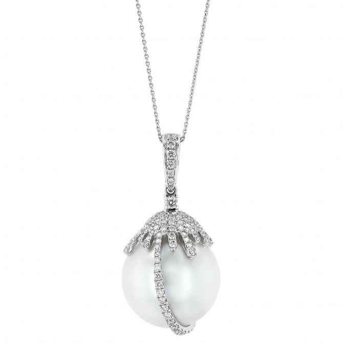 TARA Pearls White South Sea Cultured Pearl & Diamond Pave Pendant in White Gold