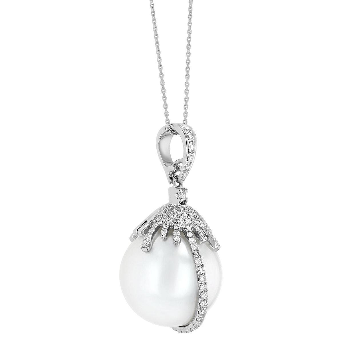 TARA Pearls White South Sea Cultured Pearl & Diamond Pave Pendant in White Gold