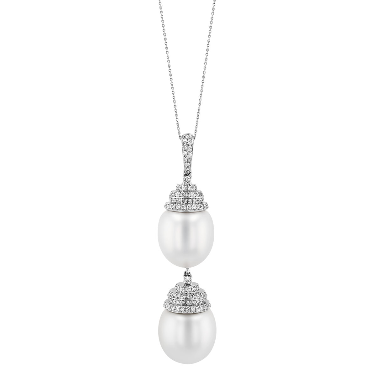 TARA Pearls South Sea Cultured Pearl & Diamond Double Drop Pendant in White Gold