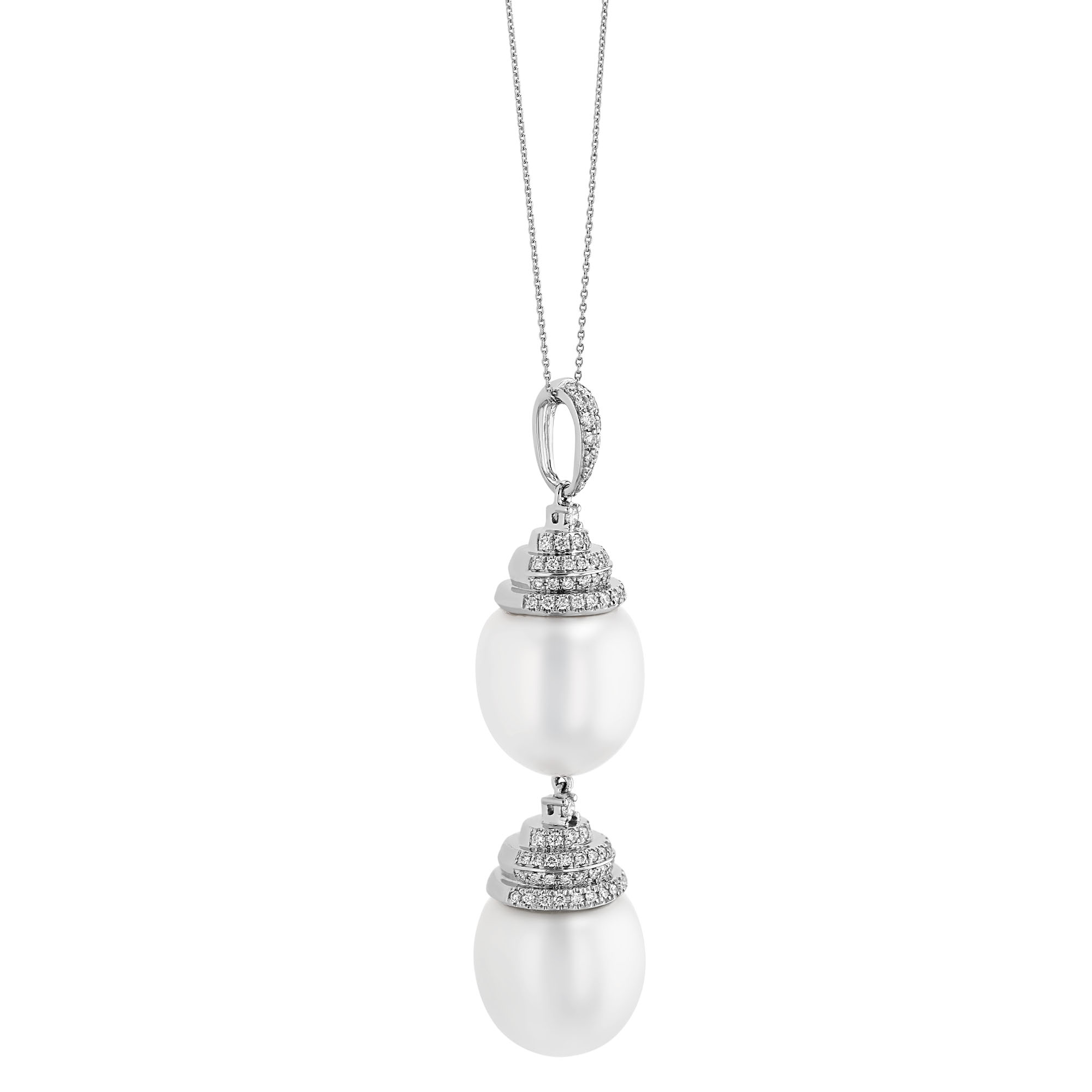 TARA Pearls South Sea Cultured Pearl & Diamond Double Drop Pendant in White Gold
