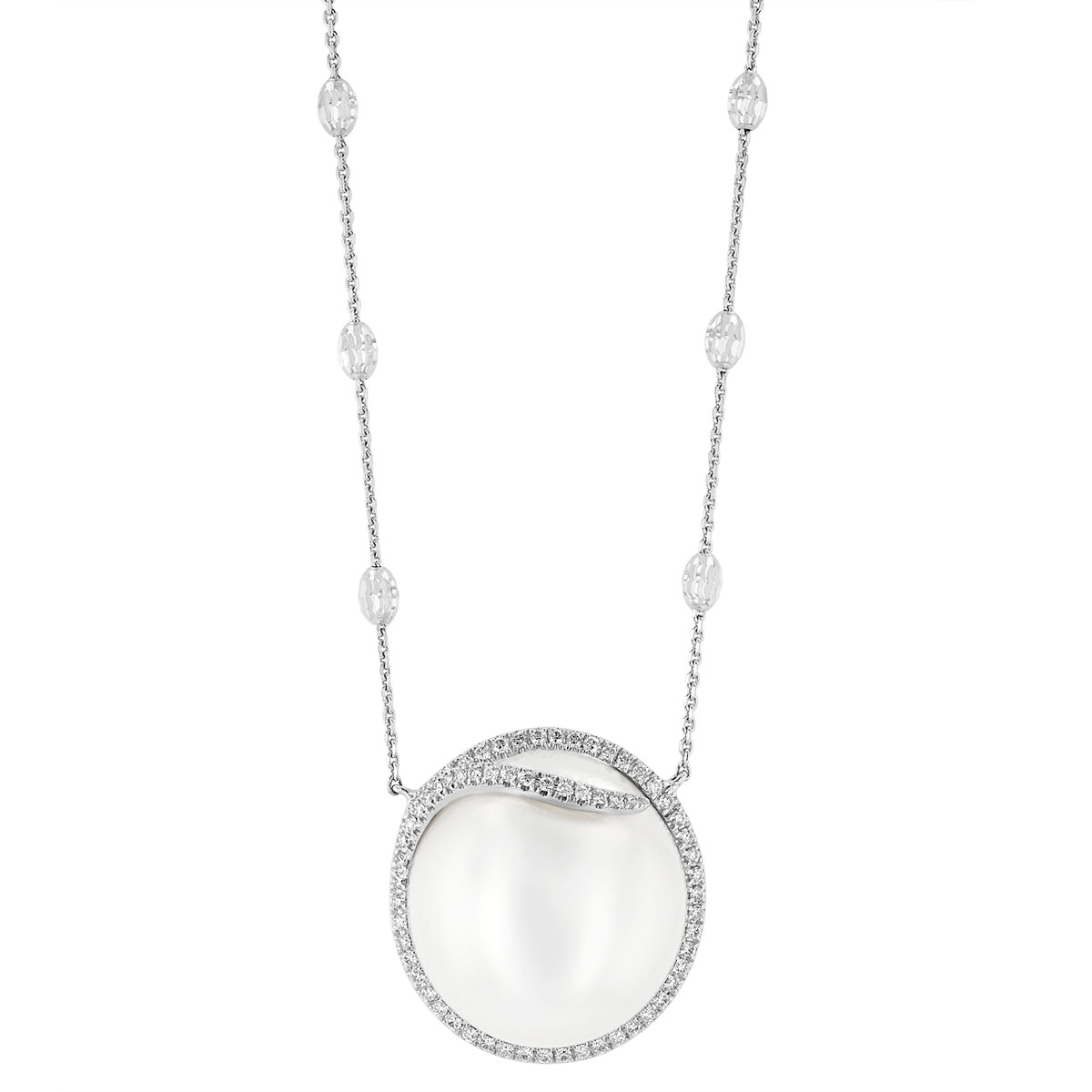 TARA Pearls White South Sea Cultured Pearl & Diamond Halo Pendant in White Gold, 16.5