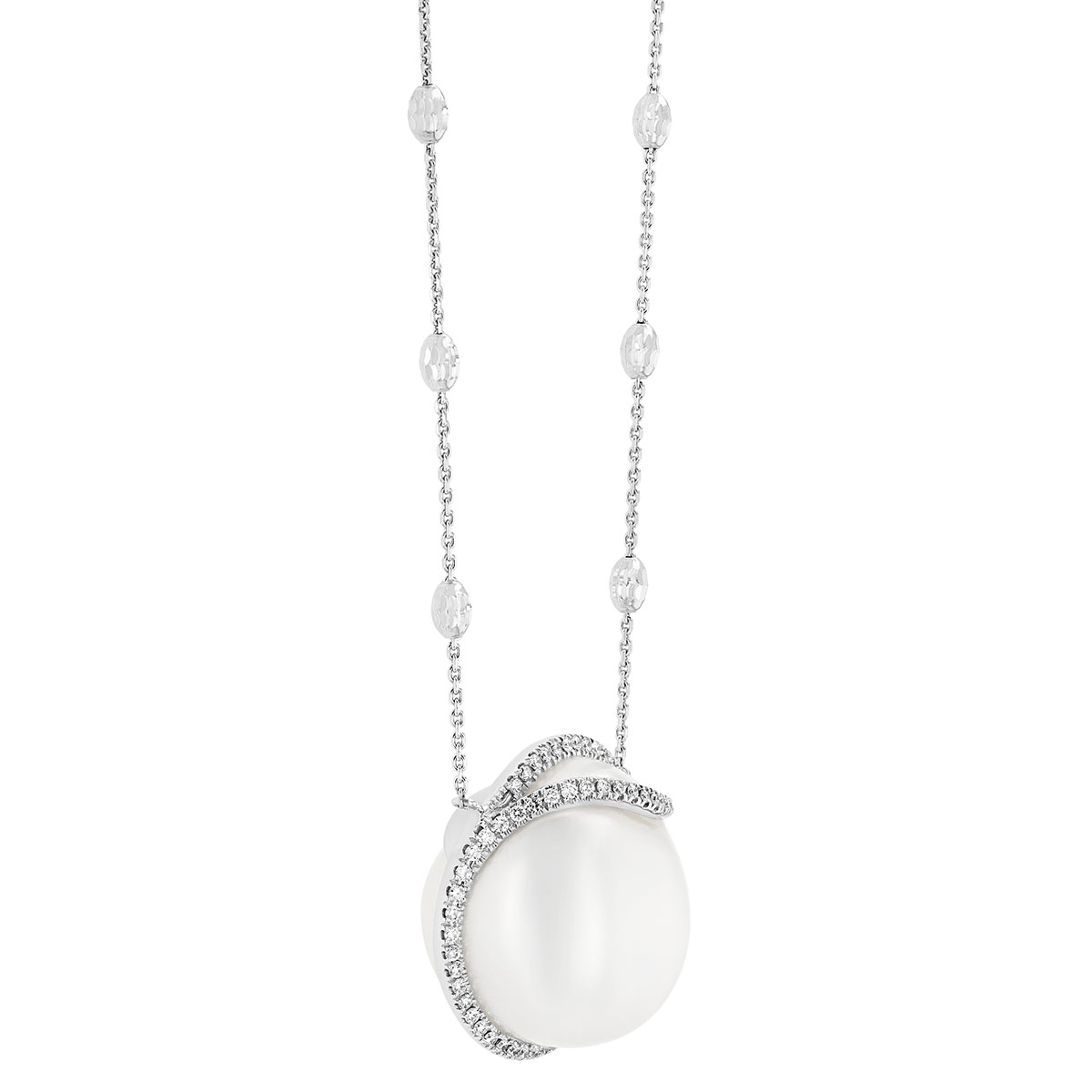 TARA Pearls White South Sea Cultured Pearl & Diamond Halo Pendant in White Gold, 16.5