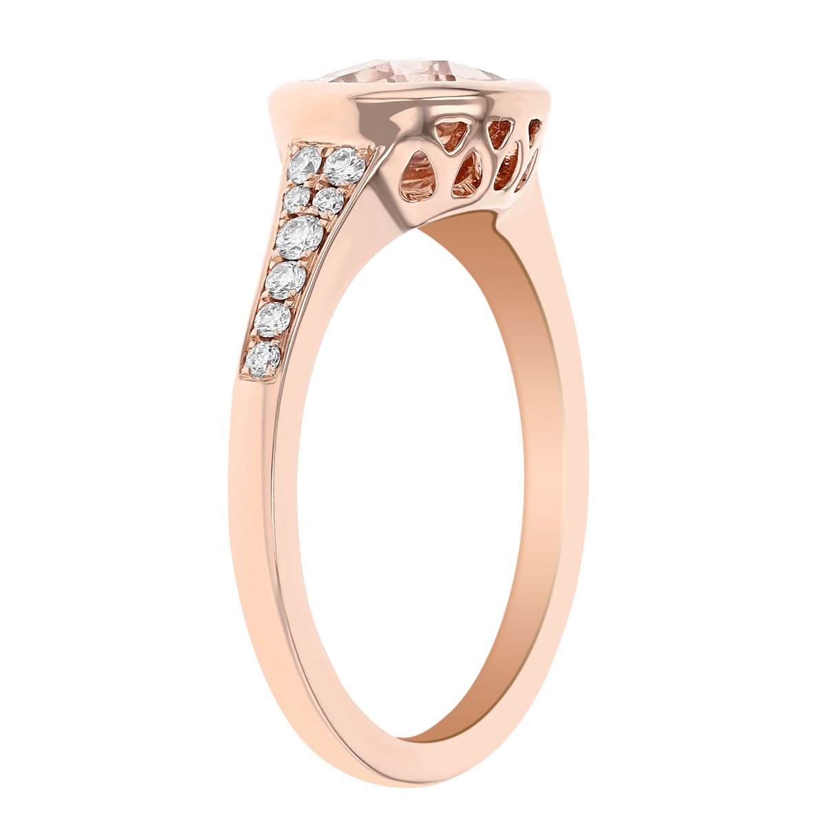 Oval Checkerboard Morganite & Diamond Bezel Set Ring in Rose Gold