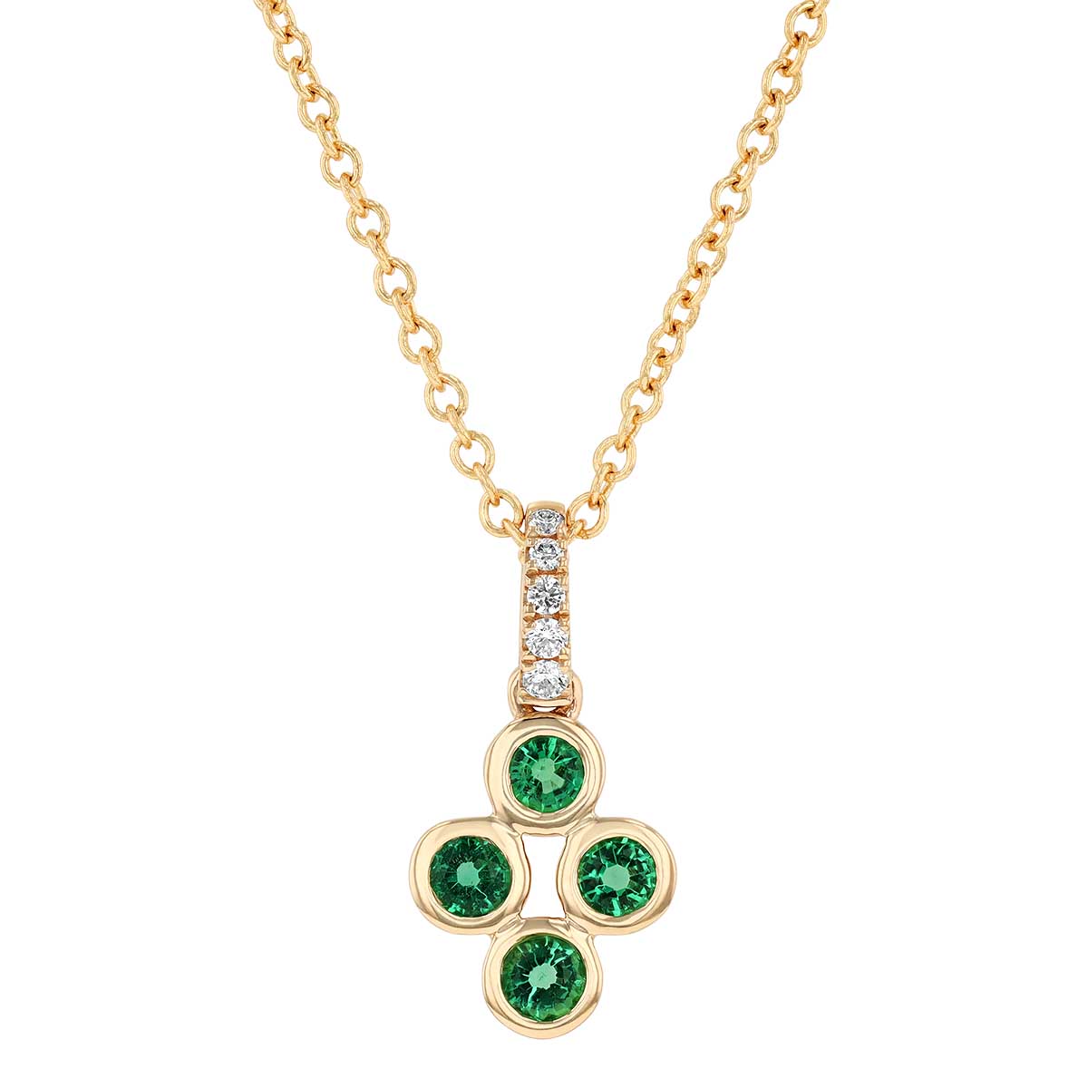 Emerald & Diamond Quartet Pendant in Yellow Gold, 18